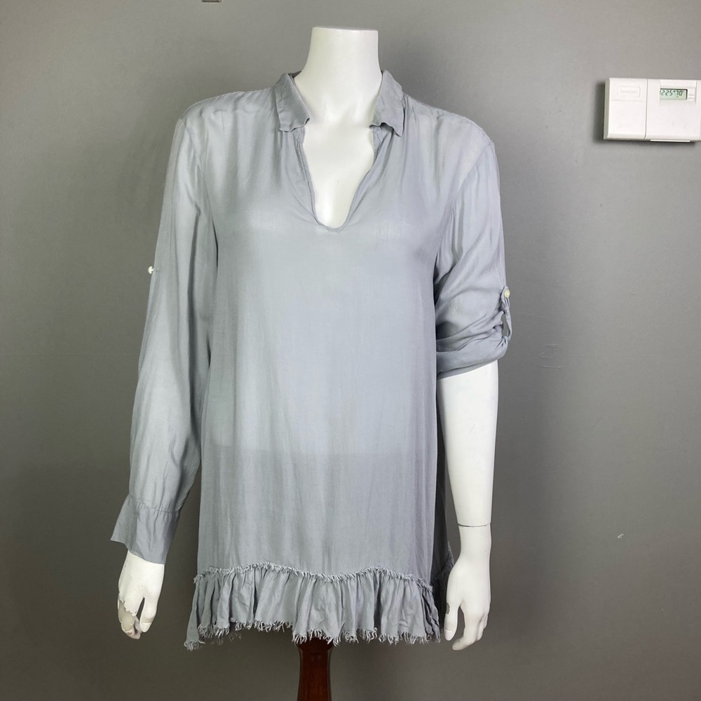 PURE DKNY top Medium‎ gray light weight tiered bottom lagenlook romantic polo
